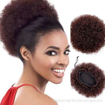 Customized Service Support Best Selling Brown Afro Curly Chignon Short Kinky Curly Hair Extensions For Black Women